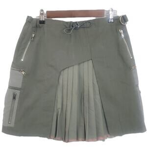 Tim Coppens Sage Green Cargo Mini Skirt Kilt Zippers Pockets Pleats Streetwear M